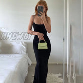 Hnewly Satin Slip Sleeveless Backless Maxi Dress Women Y2K Summer Bodycon Elegant Sexy Outfits